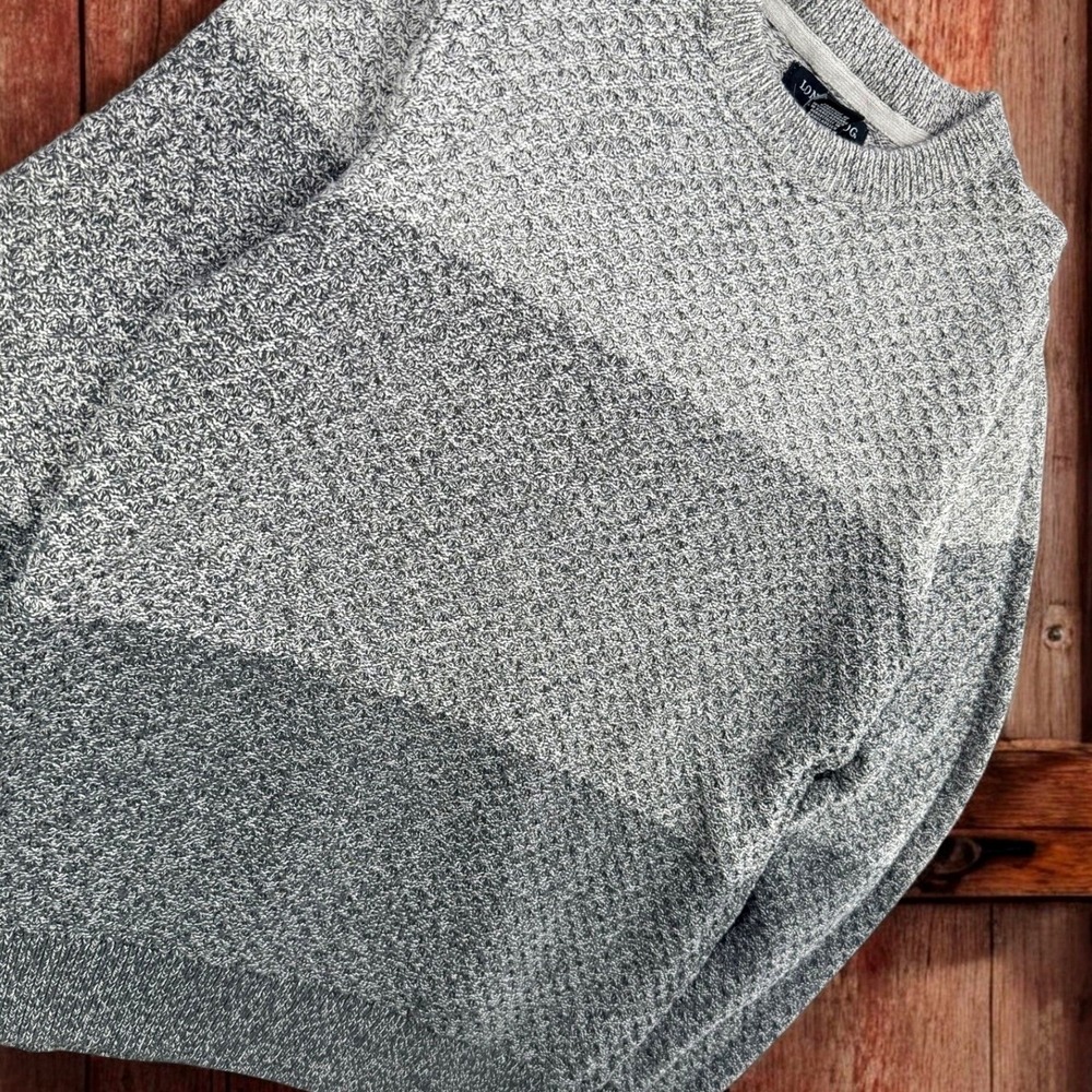 London Fog Colorblock Crewneck Waffle‎ Knit Cotton Pullover Mens M Gray Sweater